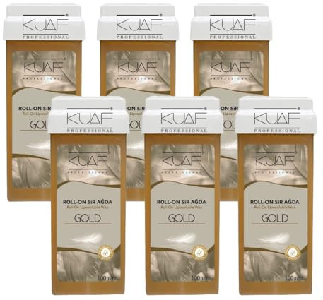 Kuaf Professional Roll on Wax Cartridge for Hair Removal, Hair Removal Roll-On, Wax Cartridge Roller for Legs and Arms, Depilatory Wax, Pack of 6 - Gold