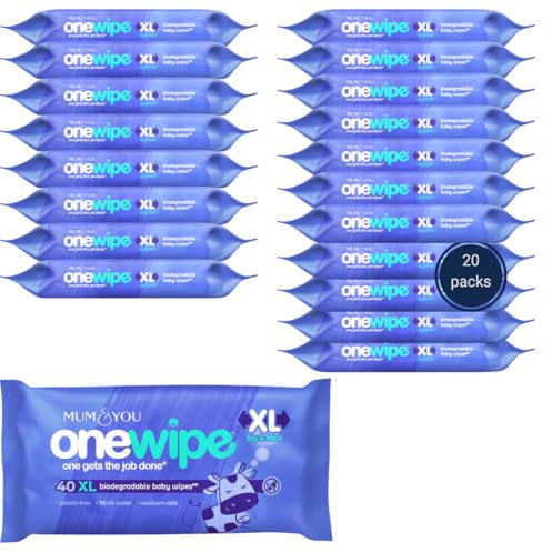 Mum & You Onewipe Baby Wipes Multipack, 100% Biodegradable Wet Wipes (20 Packs= 800 wipes), 99.4% Water | Ideal for Sensitive Newborn Skin, 30% XL Wet Wipes Adults, Eco-Friendly Wipes baby