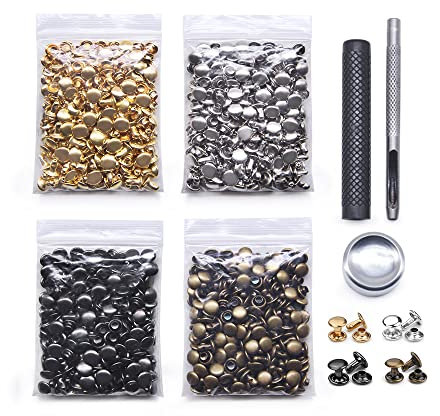 Jamsinmu 400pcs Leder Nieten 4 Farbe Doppelkopf-Nieten Stahlrohr Metall-Nieten für DIY Handwerk Leder Tasche Schuhe Gürtel Reparaturen Dekoration 5 * 6mm