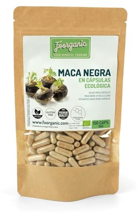 FOORGANIC Maca Negra en Cápsulas Ecológica Foorganic 150 cápsulas Superalimento Natural Sin Aditivos | Originaria de Perú | Vegano Energía y Rendimiento Físico