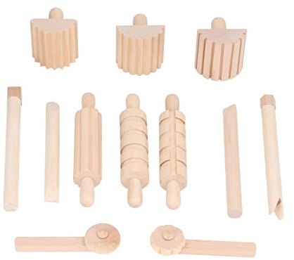 12PCS Rolling Pin Toy, Kids Rolling Pin Toy Safe Pressed Clay Toys DIY Hand Crafted Set for Clay Dough Dollhouse Kitchen