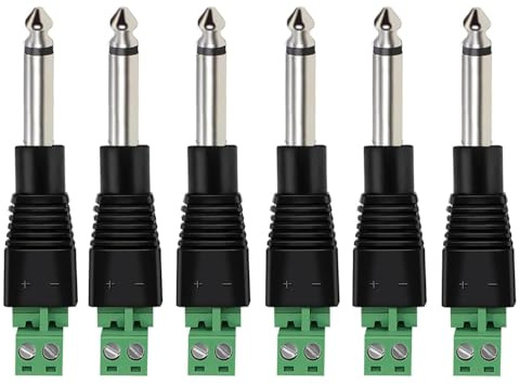 RUNCCI-YUN 6 Stück 6,35 mm lötfreier Anschluss,6,35 mm 1/4 TS Mono Stecker 6.35mm 2-Polig TS Stecker auf Schraubklemmen Adapter, für Mikrofon Lautsprecher Audiokabel Reparatur
