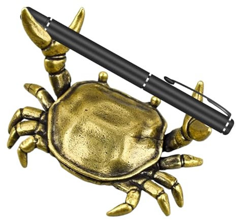 Genérico Crab Pen Holder - Pen Holder | Desk Organiser | Brass Weightlifting Crab Pen Stand, Unique Animal Sculpture Home Decoration, Animal Figurine Desk Decor, Desk Gadget Pen Rest - Home Decor