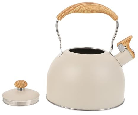 NAMOARLY Edelstahl Pfeifkessel Mit Holzgriff Beige Wasserkessel Für Induktionsherd Und Gasherd Teekessel Mit Lebensmittelechtem Filter Leicht Zu Reinigen Für Tee Und Heißgetränke Zu Hause
