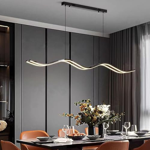 100cm Dimmbare Moderne LED Pendelleuchte Schwarze 36W Esszimmer Pendelleuchten 3000k/4500k/6500k Küchen Esstischlampe mit Fernbedienung Höhenverstellbare Hängelampe Esstisch Esszimmer Büro (L100CM)
