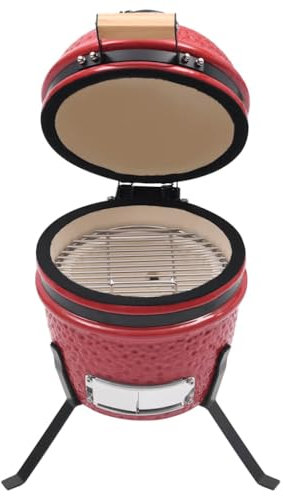 Eleganz Barbecue Kamado 2 in 1 in ceramica con acciaio verniciato a polvere, 56 cm, rosso, perfetto per giardino e terrazza, durevole e facile da pulire