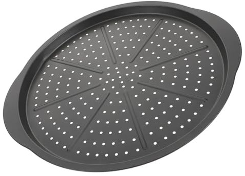 Shntig Teglia per pizza perforata da 38 cm con manici in acciaio al carbonio antiaderente per pane fatto in casa e teglia da forno di dimensioni familiari