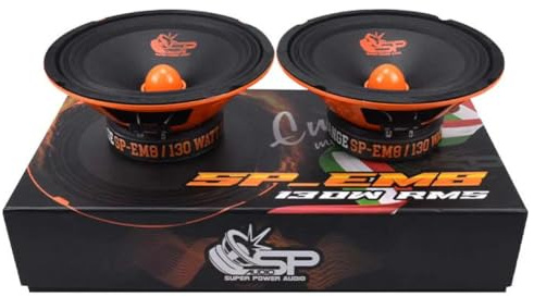 2 SP AUDIO SP-EM8 mellanregisterhögtalare 20 cm 200 mm 8 i diameter, 130 watt RMS, 260 watt max, impedans 4 ohm, känslighet 97 dB, bildörrar, dörrar, par