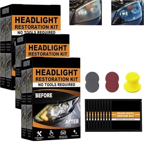 HJBGBQKTS Kit de Reparación de Faros de Auto, Kit de Limpieza Cerámica para Faros Automotrices, Repara Rayones, Amarilleamiento, Pule y Restaura el Brillo