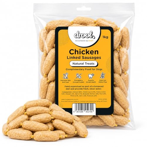 Drool Linked Chicken Sausages Dog Treats – 100% Natural Air-Dried Meaty Sausages, High Protein, Grain Free – 1kg