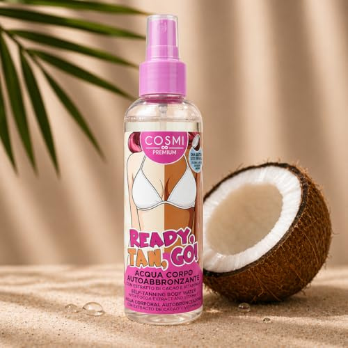 COSMI Ready Tan Go Acqua Corpo Autoabbronzante 150ml – Spray Autoabbronzante Corpo – Abbronzatura Naturale e Graduale – Profumo Cocco – Vaporizzatore Uniforme – Made in EU