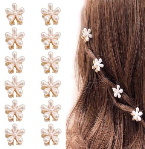 Bekecidi Pince cheveux Mini Fleurs Perles 2.1x2.1cm Lot de 12 Pièces