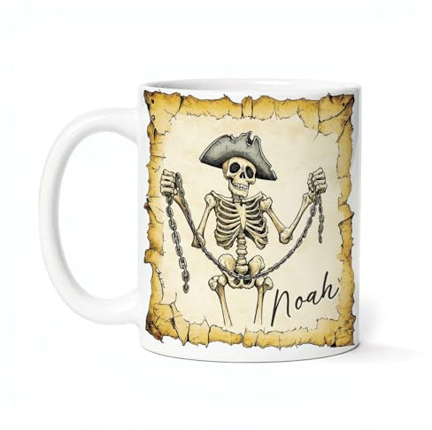 Roliga kaffemuggar porslinsmugg piratskelett stil vintage kort för halloween humor tekoppar för att dekorera kvinnliga vänner 330 ml