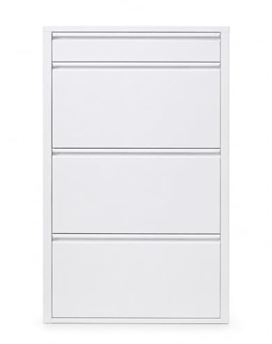 Alveon Schuhschrank Schmal, 4 Regale, Metall Schuhkipper mit Magnet-Klappen, Freistehend oder Wandmontage, für Flur, Eingang & Diele, Platzsparend, 50 x 15 x 114,5 cm 3+1