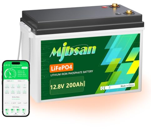 Mjbsan Batería LiFePO4 de 12 V 200 Ah, autocalentamiento, 2560 Wh de energía utilizable, carga de -20 ℃ a baja temperatura, BMS de 200 A, 15000 ciclos, 10 años de vida útil, para autocaravana, fuente