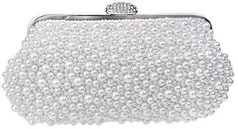 Cheerlife Perle Strass Handgemacht Damentasche Clutch Handtasche Abendtasche Unterarmtasche Weiß