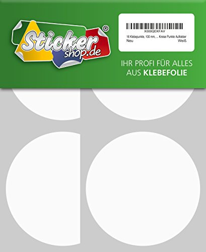 16 Klebepunkte, 100 mm, weiß, aus PVC Folie, wetterfest, Markierungspunkte Kreise Punkte Aufkleber