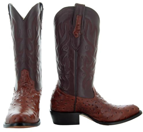 Soto Boots Herren Cowboystiefel mit Straußen-Druck, exotischer Druck, Herren-Cowboystiefel, Westernstiefel für Herren, H7002, Cognac, 44.5 EU