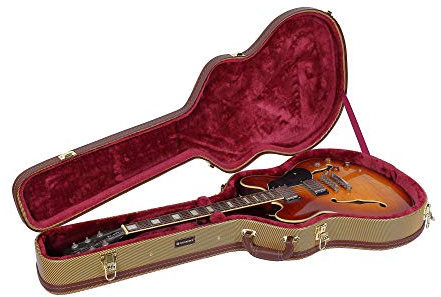 Crossrock Holz-Gitarrenkoffer passend für 335-Style 6-saitige Semi-Hollow E-Gitarren – Edelstahlverschlüsse, Schwammfutter, Metallfüße, Stauraum – Vinyl-Tweed (CRW620SATW)
