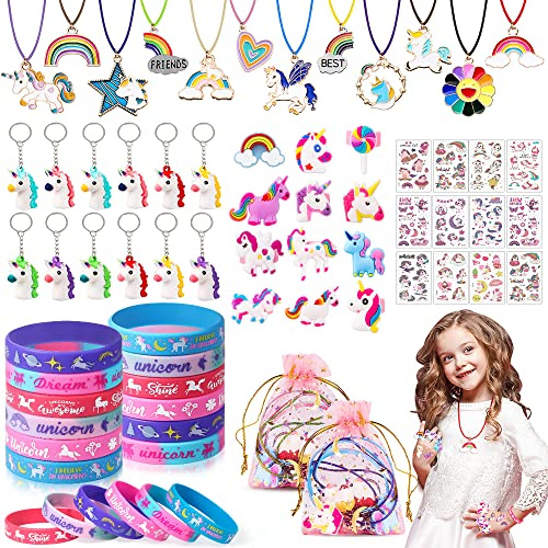 vamei 72 Stück Einhorn Party Kindergeburtstag Mitgebsel Gastgeschenke Einhornparty mit Silikonarmband Schlüsselanhänger Ringe Tattoos Kinder Mädchen | Silikonarmband Schlüsselanhänger Ringe Tattoos Einhornparty Kinder Mädchen