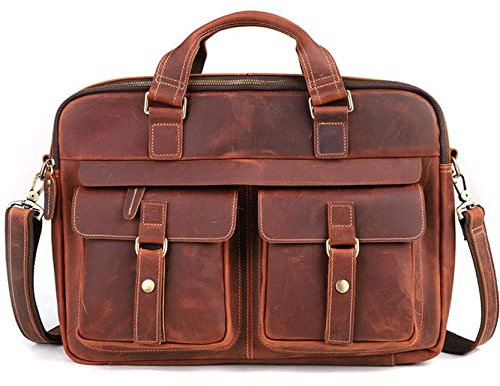 Herren Laptoptasche Arbeitstasche Handtasche, Vintage Echtes Leder Aktentasche Multifunktions Tragen Handtasche Business Crossbody Satchel 17 Zoll Laptop Schulter Messenger Bag Laptop Businesstasche S