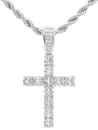KONFEN Kette Herren Damen mit Anhänger, Kreuz Halskette Wikinger Kettenanhänger aus Edelstahl mit Zirkonia für Männer 60cm, Edelstahlkette Kruzifix Necklace Pendant Kreuzanhänger Cross Chain, Silber