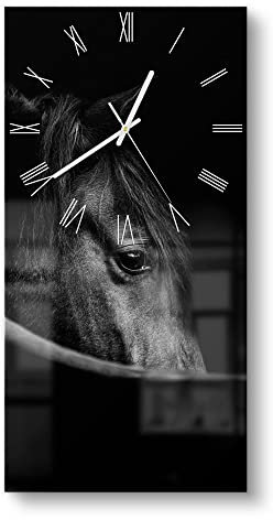 DEQORI Glasuhr | horizontal 30x60 cm | Motiv Schönes Pferd im Profil | große XXL Design Uhr aus Glas | leise Wanduhr für Wohnzimmer & Küche | Moderne Hingucker Uhr für die Wand