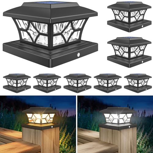 VOLISUN Solar Post Cap Lights Outdoor, Solar Powered Fence Post Cap Lights for 4x4 Vinyl/Wood Post, Black Waterproof Solar Deck Post Lights 8Pack Cool/Warm for Garden Patio Porch...