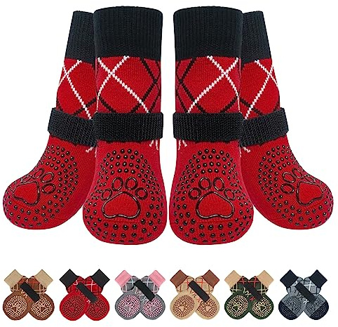 BEAUTYZOO Anti Slip Dog Socks for Hardwood Floors,Dog Shoes for Hot/Cold Pavement, Injury Prevent Licking for Small Medium Large Dogs,Traction Control Non-Slip Socks for Old Senior Dog, Paw Protector