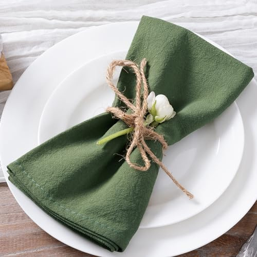 MLMC Set di 4 tovaglioli in tessuto di cotone e lino, morbidi e slavati, 40,6 x 40,6 cm, rustici, per uso quotidiano, cene informali, colore: verde oliva