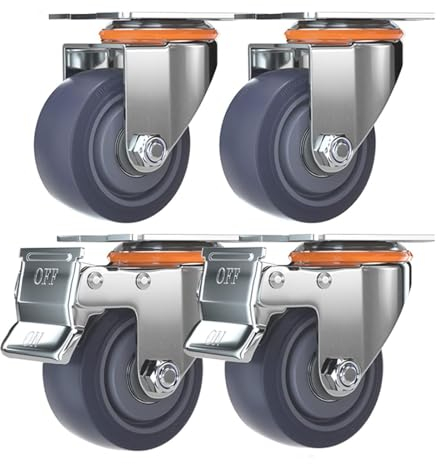 Rollen 4 Stück Lenkrollen, gummierte Trolley-Räder, Lenkrollen für den Innen- und Außenbereich, drehbare Gummirollen mit Bremse Lenkrolle