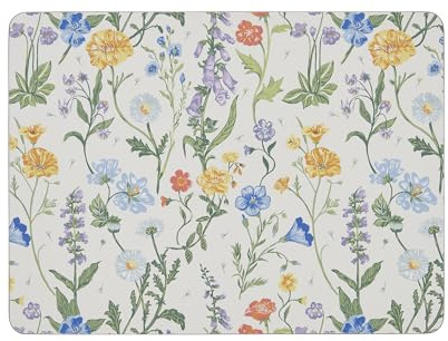 Ulster Weavers - Garden Flowers Place Mats for Table - 4x Pieces (21 x 29 x 0.5cm) - Vintage Floral Printed Cork Placemats Set of 4 - Kitchen Accessories - White Placemats - Table Mats with Floral