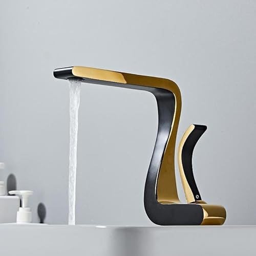 Bad Wasserhahn Mischbatterie Messing Waschbecken Wasserhahn Warm und Kalt Waschbecken Wasserhahn Modern-ORB (Color : Gold with black)