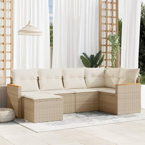 Faroom Balkon Ecklounge mit Stauraum Gartenlounge Klein Balkon Lounge Balkonsofa Kleiner Balkon Sitzecke Balkon Loungemöbel Gartensofa Ecksofa Balkonmöbel beige and Cream 6-tlg-Type-A547