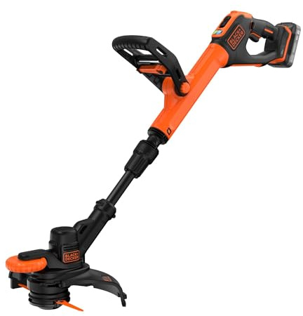 Black+Decker 18V Akku-Rasentrimmer (mit 25 cm Kunstharz-Messer, Verstellbarer Zweithandgriff, mit Führungsrad und Teleskopstiel, inkl; akku und Ladegerät) BCSTR918D1