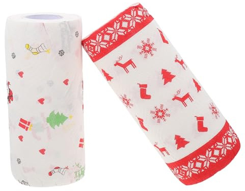 PRETYZOOM 2 Rollos Papel Secante Navideño Paño De Papel Reutilizable De Navidad Tejido De Cocina De Navidad Cajas De Galletas Navideñas De Aceite Para Alimentos Encerado Peajes