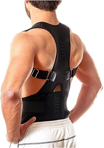 GLJTUO Haltungskorrektur, Stützgürtel Für Den Gesamten Rücken Für Männer Und Frauen, Atmungsaktives Korsett, Taillentrainer Mit Magnet Zur Linderung Von Buckel Bei Teenagern, SCHL,Black-XXX-Large