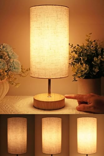 HSLighting Nachttischlampe Touch Dimmbar, 34.5cm Tischlampe mit Kabel Glühbirne 3 Helligkeitsstufen Einstellbar Tischleuchte für Weihnachten Nachttisch Schlafzimmer Wohnzimmem Lesen Geschenk