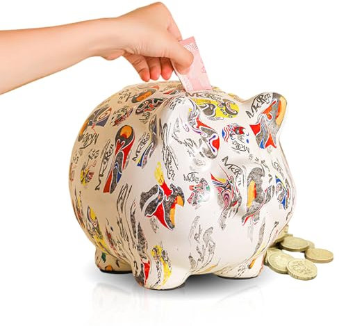 Guador Sparschwein aus Keramik Piggy Bank Münze Spardose Sparschwein Aquarell Sparbüchse Einzigartiges Geschenk Dekoration Andenken (Golden)