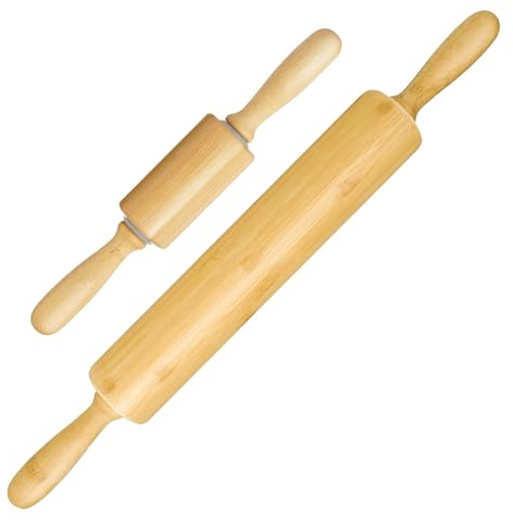 2 Pack（10 inch &17.5 inch） Wooden Rolling Pin for Baking - Long Dough Roller for All Baking Needs