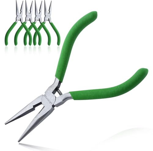 LEONTOOL Juego de 5 alicates de punta de aguja con cortador lateral, alicates de punta de aguja con resorte, alicates de punta de aguja de precisión, para manualidades, fabricación de joyas y