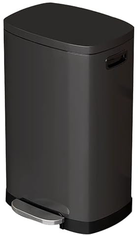 ZXTRYBHD Poubelle Cuisine 50 Litres, Poubelle à Pédale en Acier Inoxydable, Meuble Poubelle pour Bureau, Cuisine, Toilettes - Fermeture en Douceur(Black)
