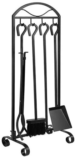 Set di attrezzi da camino con 5 pezzi in ferro battuto, supporto per pozzetto, pinze per tronchi, kit con manici accessori per stufa a legna per caminetto