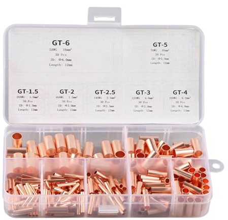 Nikou 250 Stück Kupferrohr Anschluss Set, Aderendhülsen Kit Terminal Anschluss Verbindungsset Verbindungssätze Draht Hardware Zubehör für DIY Elektrische