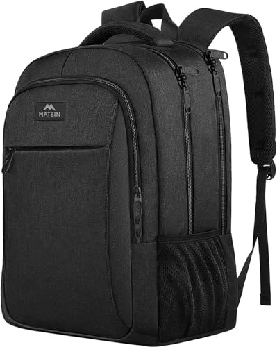 MATEIN Travel Laptop Backpack, Work Bag Lightweight Laptop Bag, Rucksack for Men Work, Anti Theft Business Backpack, Water Resistant School Rucksack Gift for Men and Women, Fits 15.6 Inch, Dark Black