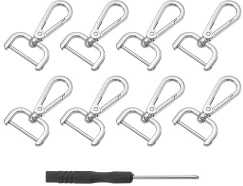 QUARKZMAN 8Pcs Ganchos Giratorios, 25mm(1 Pulgada) Anillo D Gancho Desmontable Gancho De Metal Pinza De Langosta Con Destornillador Para Hacer Bolsos Llavero, Plateado