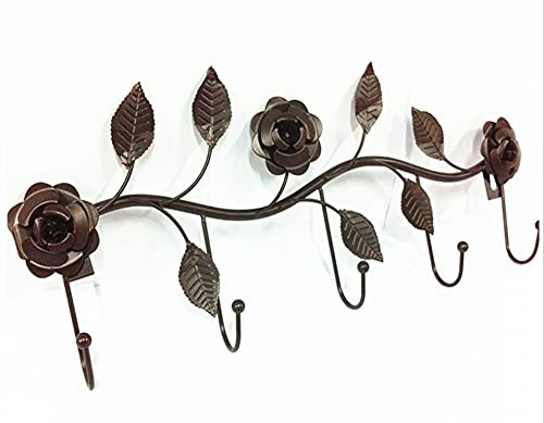 Hakenleiste Vintage Wandgarderobe Antik Garderobenleiste Landhausstil Garderobenleiste Metall Garderobenhaken Blumen Blatt, Braun