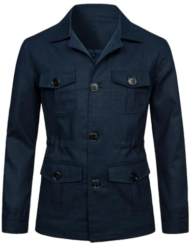 aromm Giacca di Lino Leggera da Uomo Bottoni Traspirante Casual Blazer Cappotto Marina Militare con Tasche, S