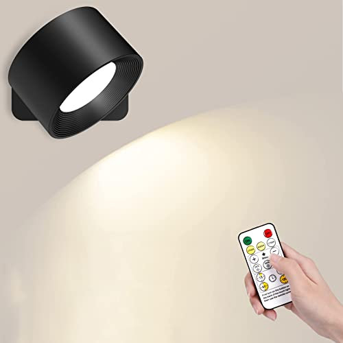 LED Lampada da Parete Interno 3 Colore Luce Senza Fili 10 Livelli di Luminosità Abat Jour da muro Applique da Parete con Telecomando Faretti da Parete Ruotare di 360° Magnetica Lampada da Comodino