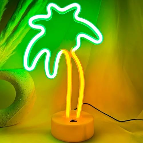 Lampe néon LED en forme de palmier en forme de cocotier - Alimentation par USB et piles - Décoration de table pour chambre à coucher, chambre à coucher, cadeau d'anniversaire